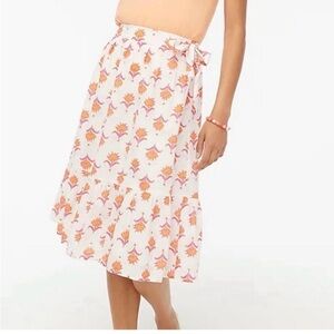 J.Crew Factory Tiered Faux Wrap Midi Skirt White Pink Orange Block Print Sz 14